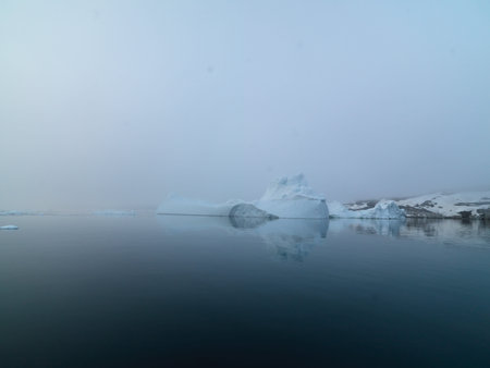 Icebergs are on the arctic ocean in Greenland