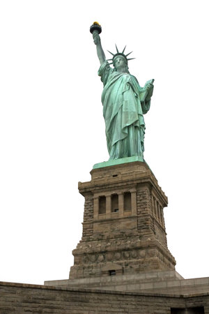 View of the Statue of Liberty with the base against a white background