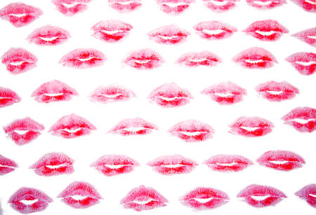 Pattern of red kisses on a white backgroundの写真素材