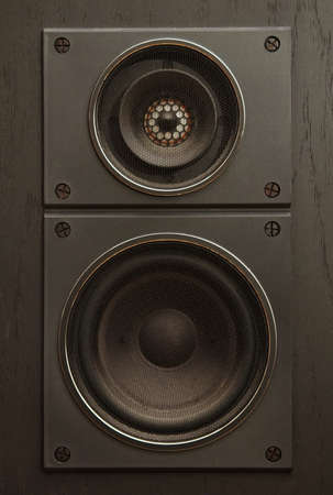 photo of old dark wood sound speakerの写真素材