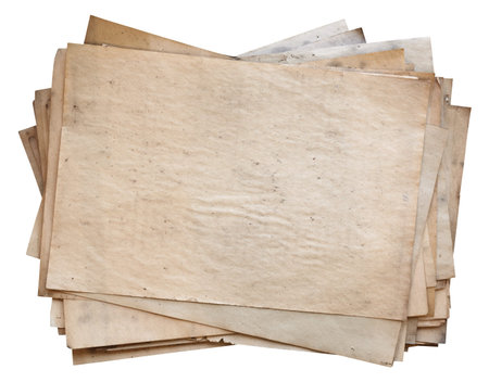 stack of old papers isolated on white background