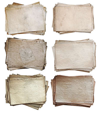 stack of old papers set isolated on white background with clipping path の写真素材