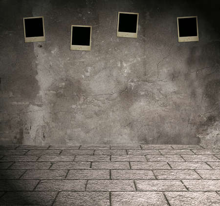 Grunge rusty interior with photosの写真素材