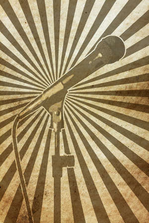 vintage musical background with microphoneの写真素材