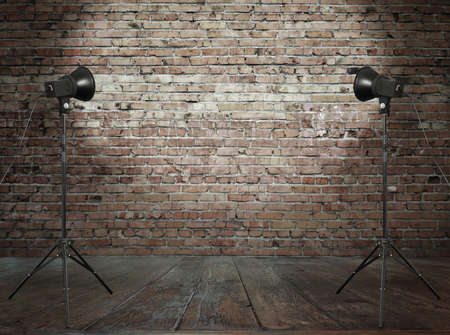 photo studio in old room with brick wall photo studio in old room with brick wall