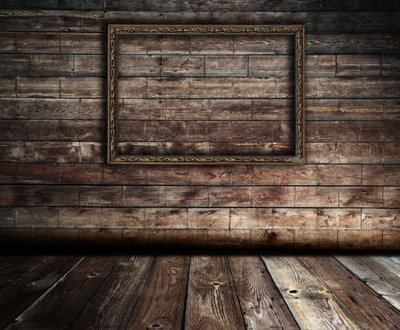 dark wooden interior with frameの写真素材