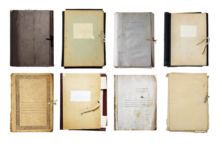 set of old folder isolated on white background 