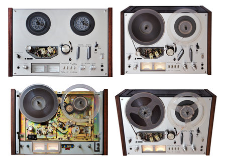 vintage analog recorder set isolated on white background