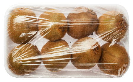 kiwi in vacuum packing isolated on white backgroundの写真素材