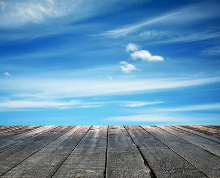 sunset sky and wood floor, backgroundの写真素材
