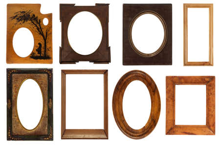 different vintage frames isolated on white background with clipping pathの写真素材