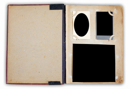 Vintage photo album with empty photos isolated on white background with clipping path