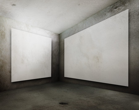 billboards in corner of old grunge interior