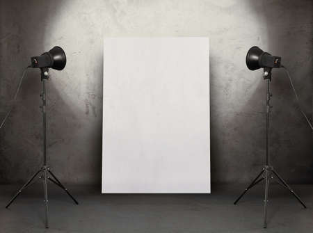 billboard in old studio, urban background with placardの写真素材