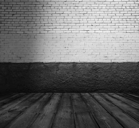 old room with brick wall, grey vintage backgroundの写真素材
