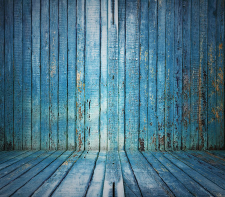 painted old wooden wall. blue room の写真素材