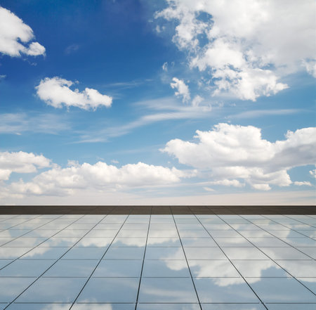 blue sky and miror floor, cloudy background