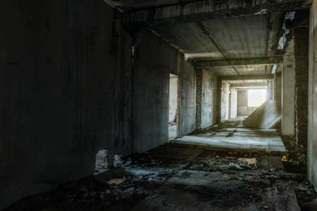 interior of an old abandoned buildingの写真素材