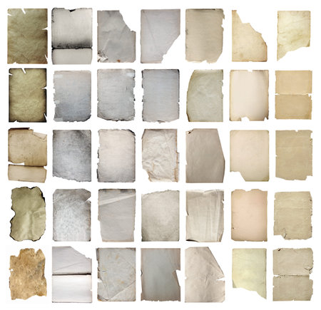 old papers set isolated on white background with clipping path 