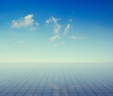 blue sky and miror floor, cloudy background