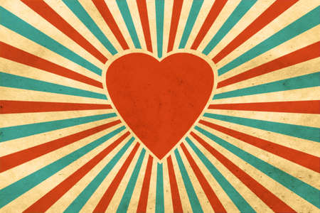 vintage background with sun rays and heart の写真素材