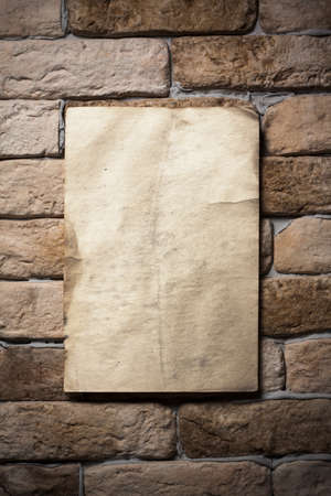 old paper on brick wall の写真素材