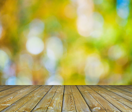bright background, autumn bokeh and wooden floor