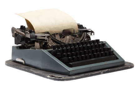 vintage typewriter with paper isolated on white background の写真素材