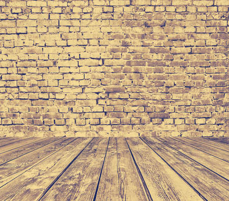 old room with brick wall, grey vintageの写真素材