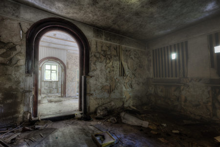 interior of an old abandoned buildingの写真素材