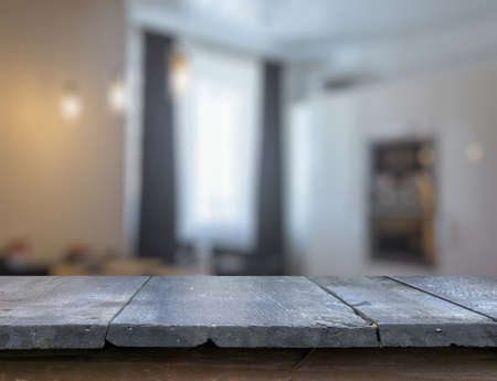 old vintage wooden table in the living roomの写真素材