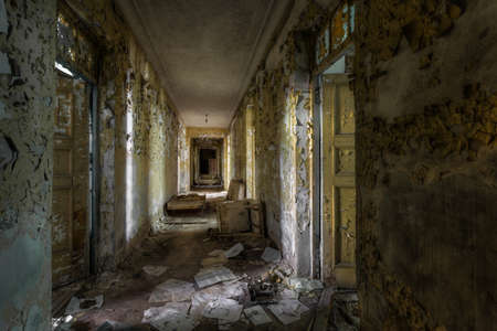 interior of an old abandoned buildingの写真素材