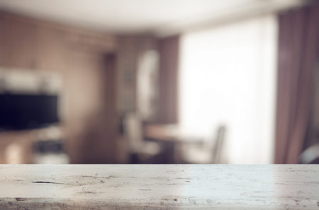 old white wooden table in the living roomの写真素材