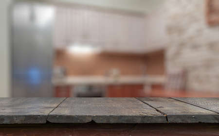 old wooden table in the kitchenの写真素材
