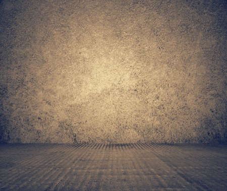 old grunge room with concrete wall, black and white background, retro filteredの写真素材