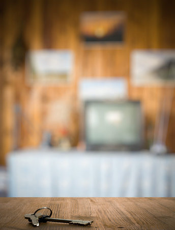 keys on wooden table in the living room