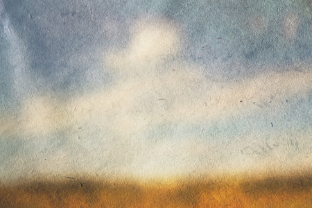 old illustration, fields and sky