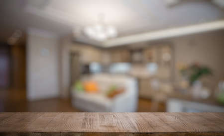 old vintage wooden table in the living roomの写真素材