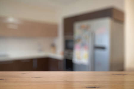 old wooden table in the kitchenの写真素材