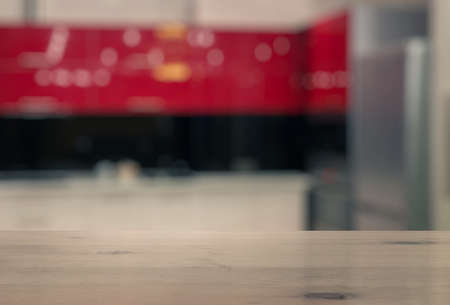 old wooden table in the kitchenの写真素材