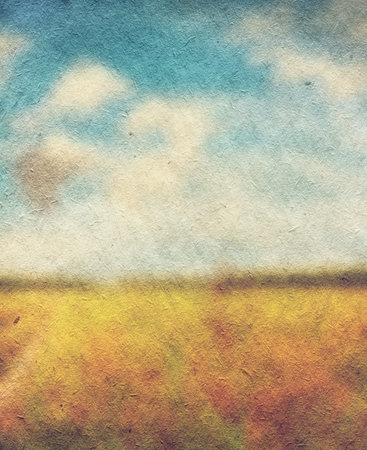 old illustration, fields and sky