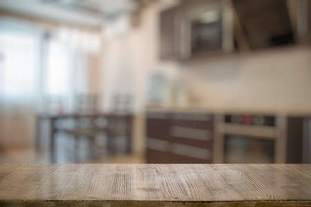 old wooden table in the kitchenの写真素材