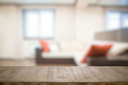 old vintage wooden table in the living roomの写真素材