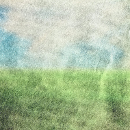 old illustration, fields and sky