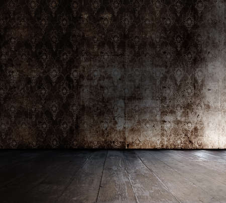 old grunge room with wallpaper, vintage backgroundの写真素材