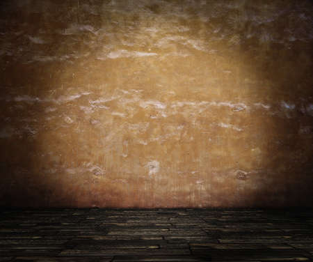 old room with concrete wall and wooden floorの写真素材