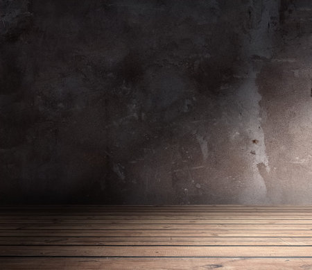 old room with concrete wall and wooden floor 