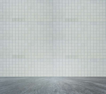 interior with wooden floor and tiled wall, modern backgroundの写真素材