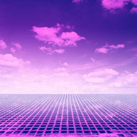 retro futuristic landscape, eighties backgroundの写真素材
