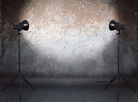 photo studio in old grunge room with concrete wall, urban backgroundの写真素材